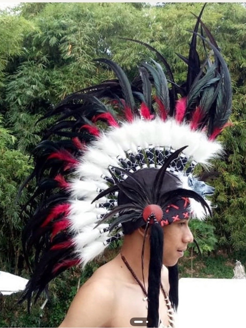 Black, White & Red Feather Mohawk Headdress - Decorative Men's Hat